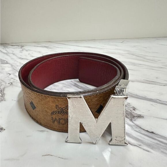MCM Patterned Brown and Silver Men’s Belt - Picture 1 of 5